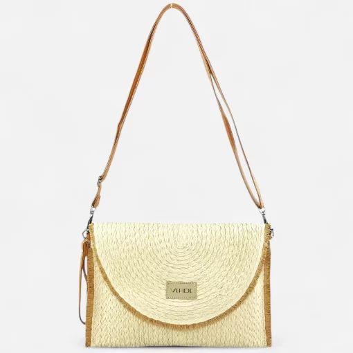 Γυναικεία Ψάθινη Τσάντα Φάκελος Verde 48-0289 Εκρού