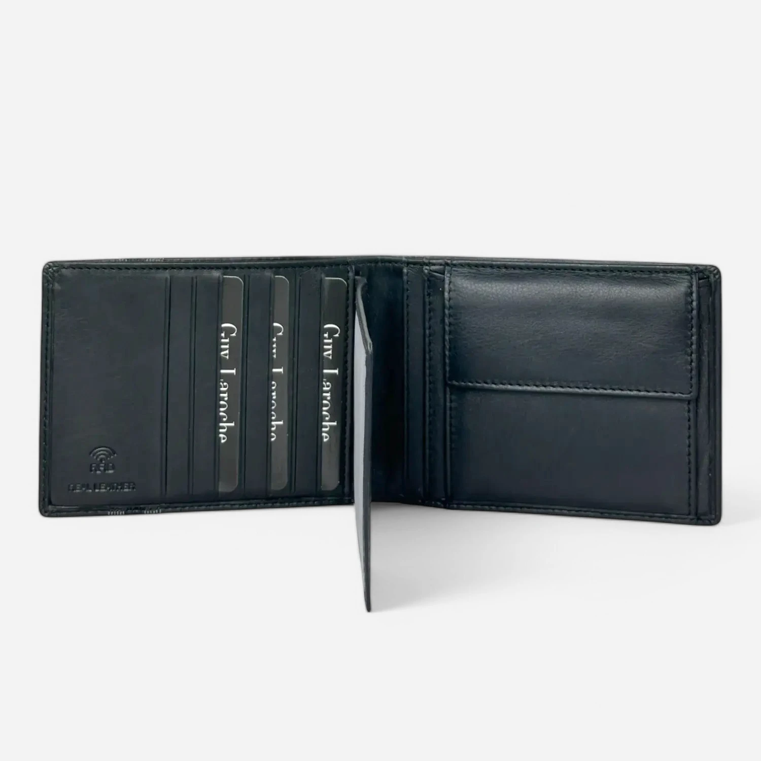 Ανδρικό δερμάτινο πορτοφόλι Guy Laroche 48001 σε μαύρο χρώμα με θήκη για κέρματα