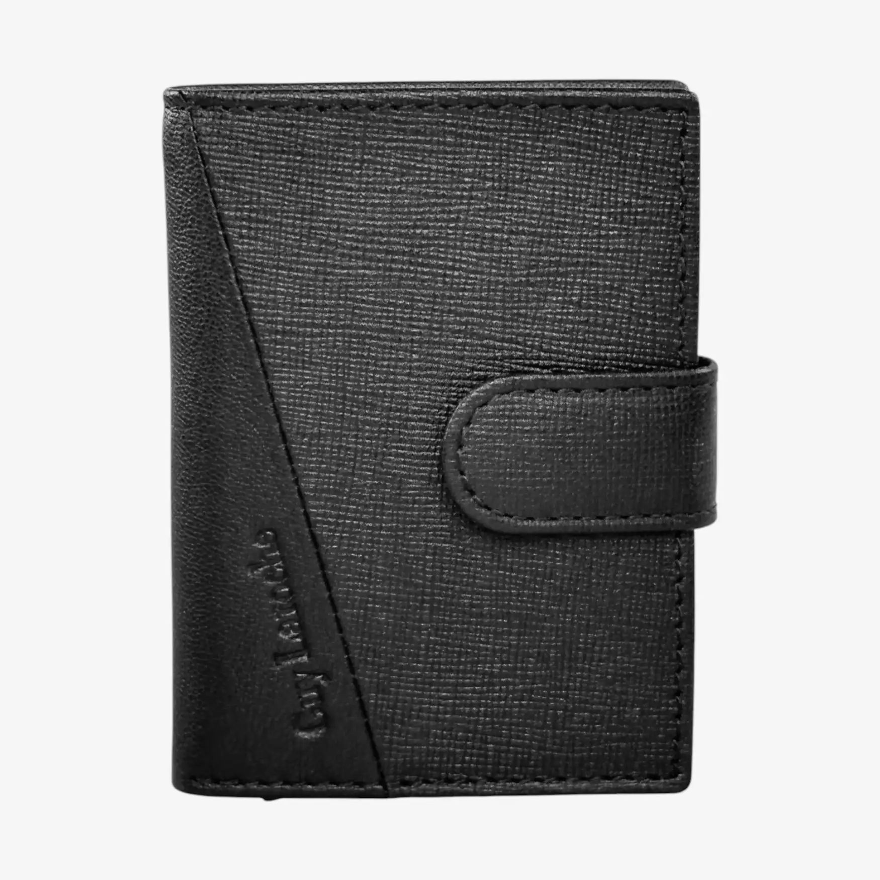 Δερμάτινο πορτοφόλι-καρτοθήκη Guy Laroche 48004 σε μαύρο χρώμα με μεταλλικό μηχανισμό ανάδυσης καρτών