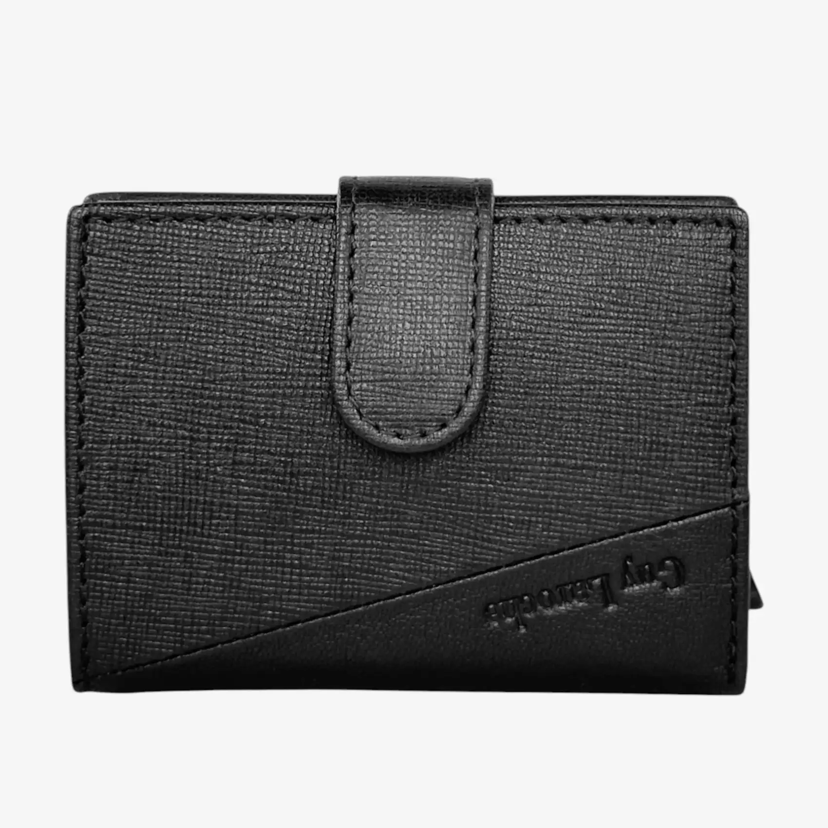 Δερμάτινο πορτοφόλι-καρτοθήκη Guy Laroche 48004 σε μαύρο χρώμα με μεταλλικό μηχανισμό ανάδυσης καρτών