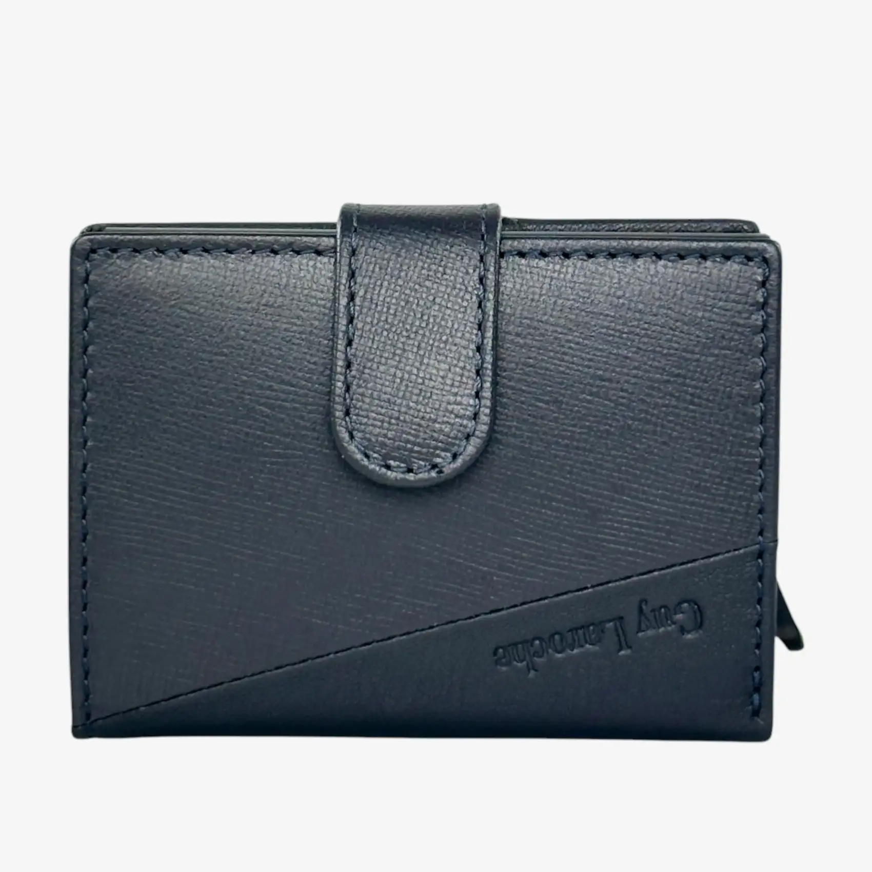 Δερμάτινο πορτοφόλι-καρτοθήκη Guy Laroche 48004 σε μπλε χρώμα με μεταλλικό μηχανισμό ανάδυσης καρτών