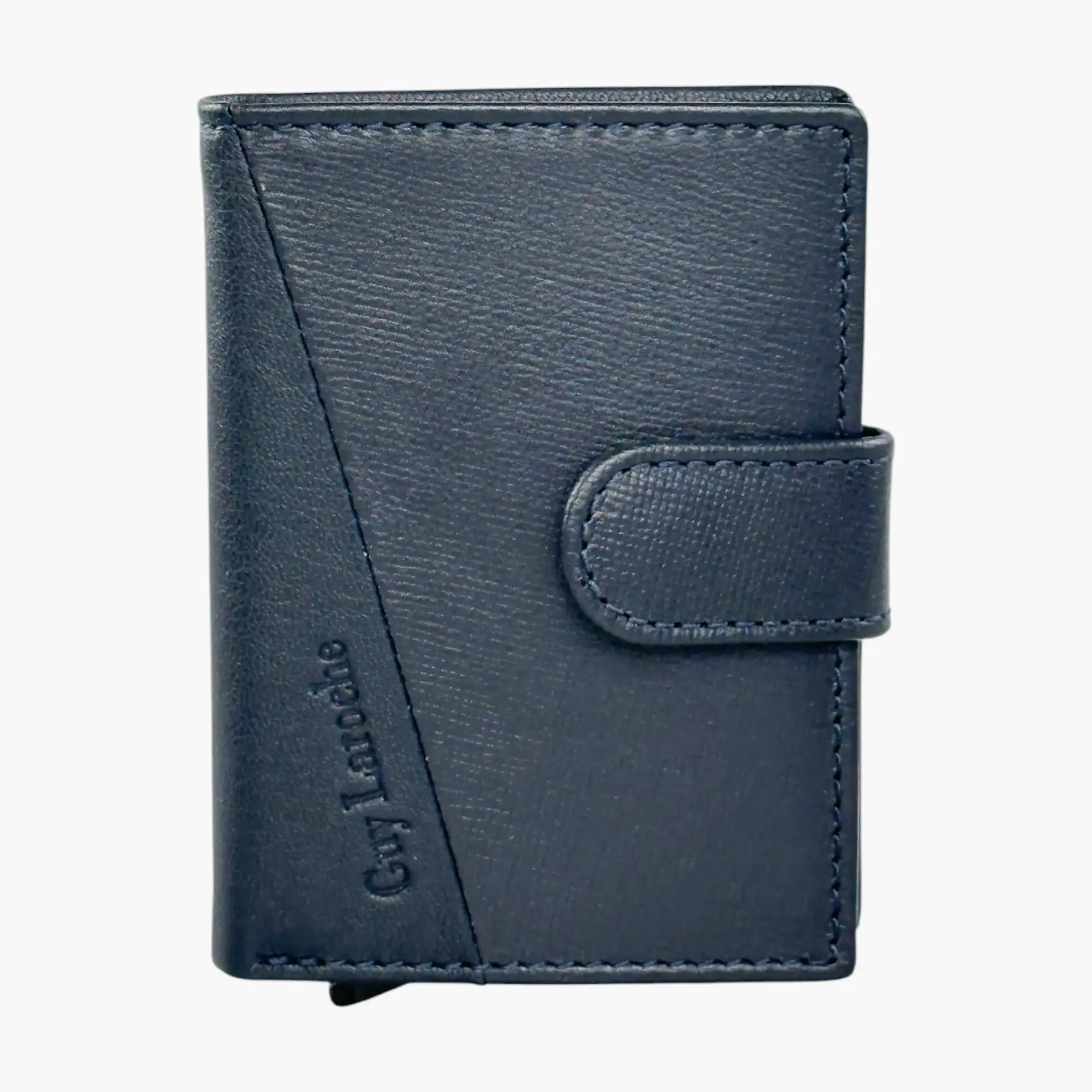 Δερμάτινο πορτοφόλι-καρτοθήκη Guy Laroche 48004 σε μπλε χρώμα με μεταλλικό μηχανισμό ανάδυσης καρτών