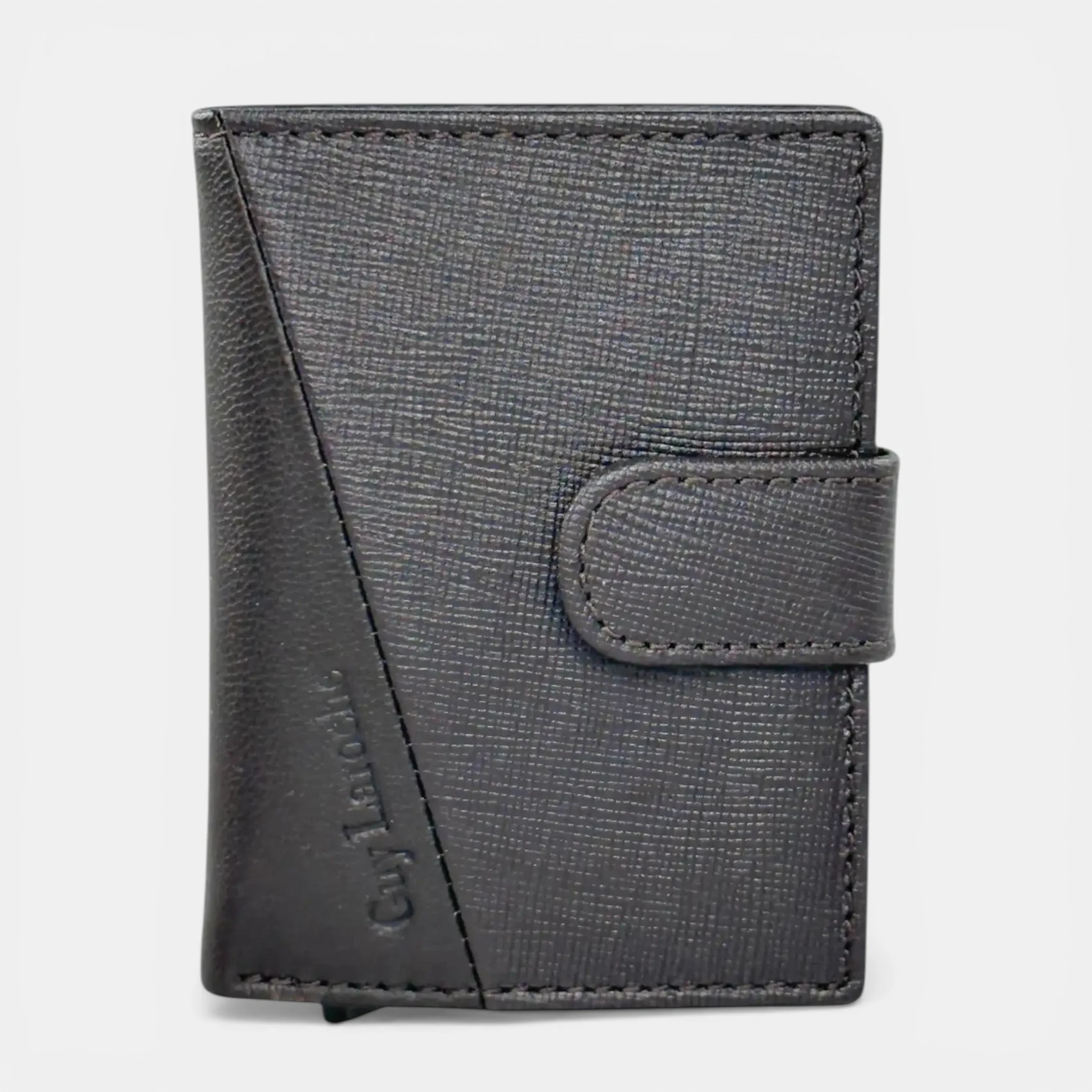 Δερμάτινο πορτοφόλι-καρτοθήκη Guy Laroche 48004 σε καφέ χρώμα με μεταλλικό μηχανισμό ανάδυσης καρτών