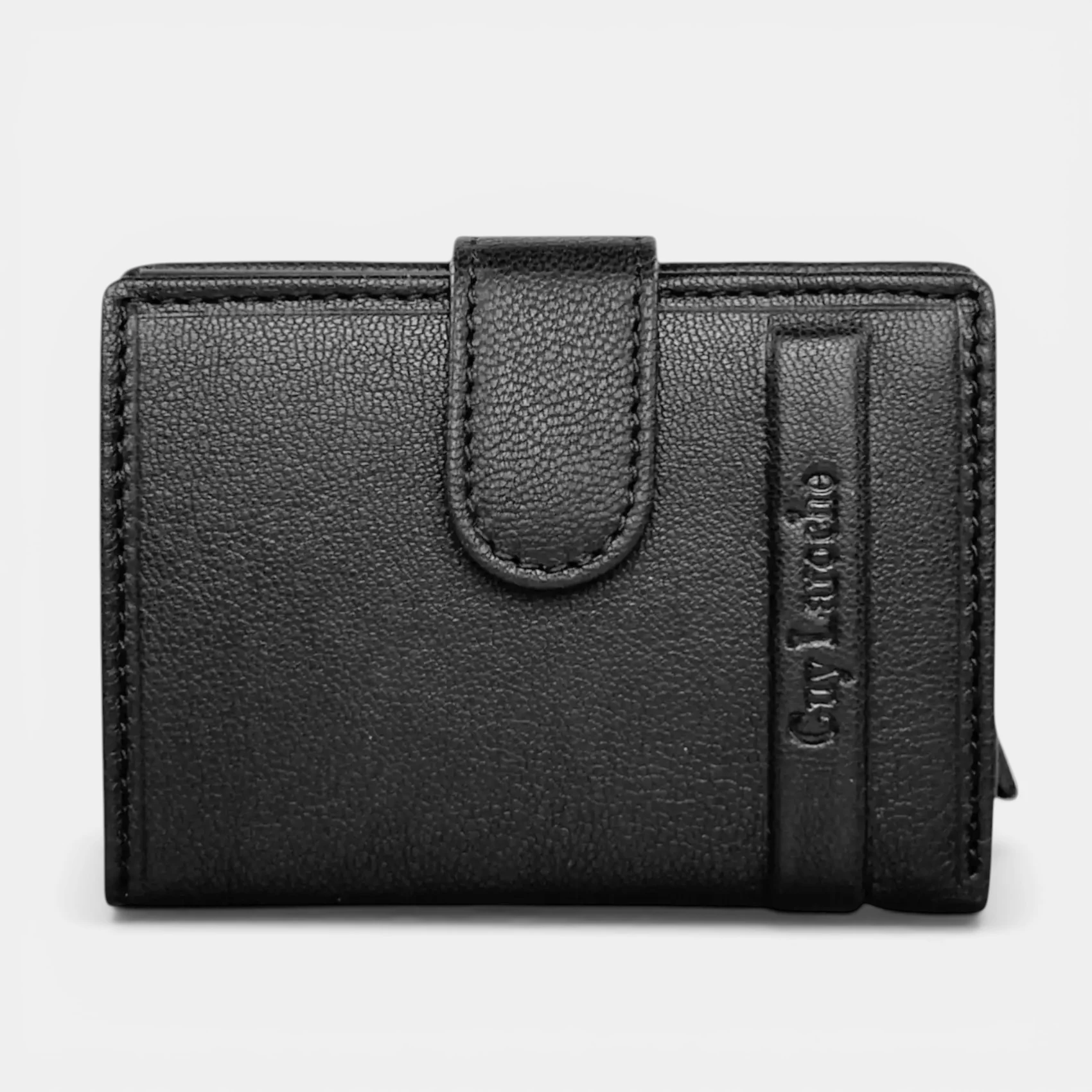 Δερμάτινο πορτοφόλι-καρτοθήκη Guy Laroche 48404 σε μαύρο χρώμα με μεταλλικό μηχανισμό ανάδυσης καρτών