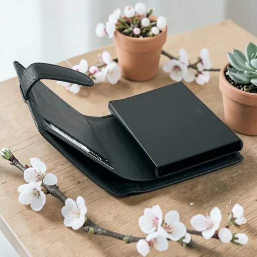 Guy Laroche Δερμάτινο πορτοφόλι-καρτοθήκη με μηχανισμό 48404 Μαύρο