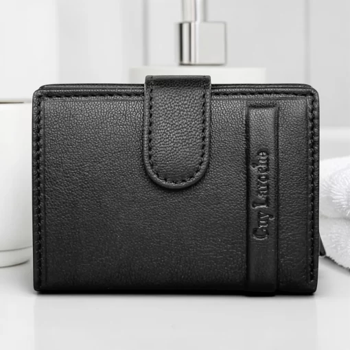 Guy Laroche Δερμάτινο πορτοφόλι-καρτοθήκη με μηχανισμό 48404 Μαύρο