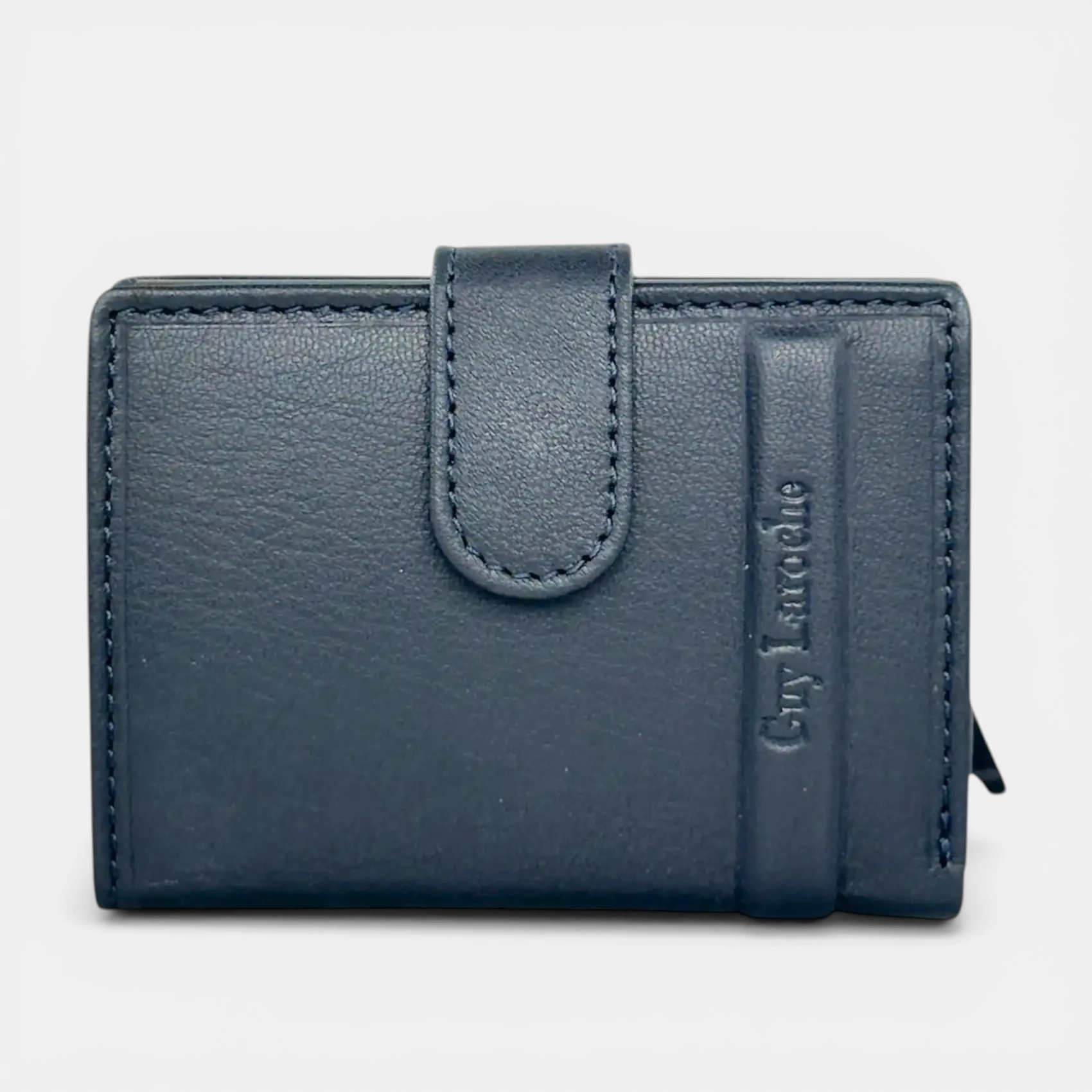 Δερμάτινο πορτοφόλι-καρτοθήκη Guy Laroche 48404 σε μπλε χρώμα με μεταλλικό μηχανισμό ανάδυσης καρτών