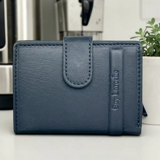 Guy Laroche Δερμάτινο πορτοφόλι-καρτοθήκη με μηχανισμό 48404 Μπλε