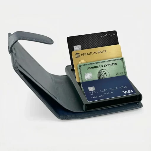 Guy Laroche Δερμάτινο πορτοφόλι-καρτοθήκη με μηχανισμό 48404 Μπλε