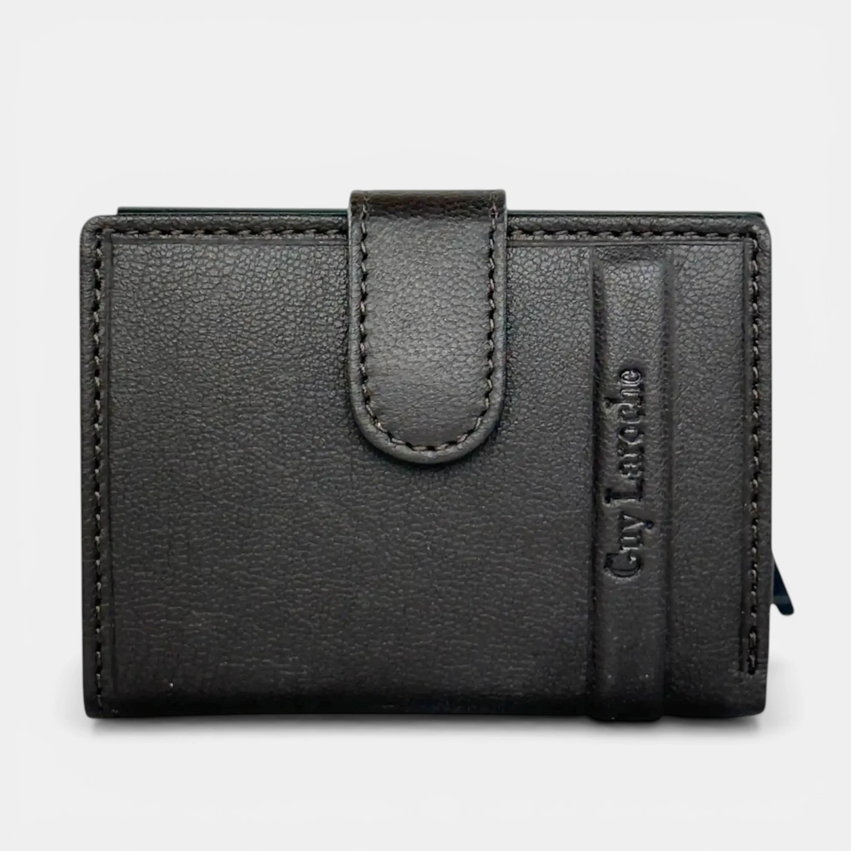 Δερμάτινο πορτοφόλι-καρτοθήκη Guy Laroche 48404 σε καφέ χρώμα με μεταλλικό μηχανισμό ανάδυσης καρτών