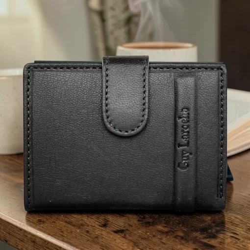 Guy Laroche Δερμάτινο πορτοφόλι-καρτοθήκη με μηχανισμό 48404 Καφέ