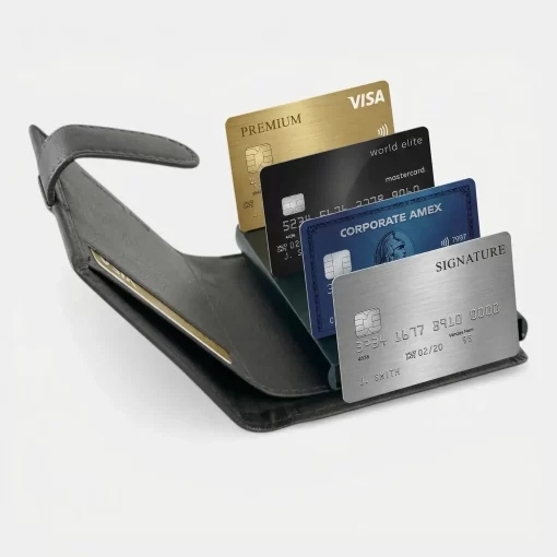 Guy Laroche Δερμάτινο πορτοφόλι-καρτοθήκη με μηχανισμό 48404 Καφέ