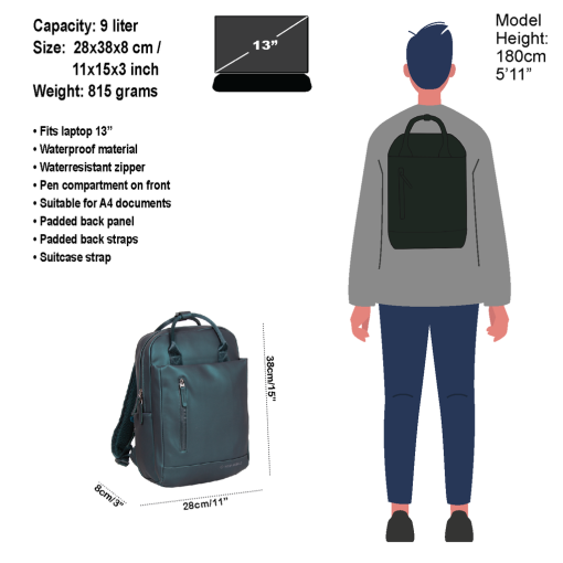 Σακίδιο Πλάτης New Rebels Harper Miami Metallic Green 10L Αδιάβροχο 51.129329