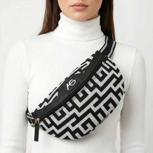 Ari Gorgio Γυναικεία τσάντα μέσης στήθους Μαύρη σε ύφασμα καμβά 78776-01