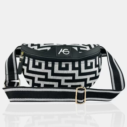 Ari Gorgio Γυναικεία τσάντα μέσης στήθους Μαύρη σε ύφασμα καμβά 78776-01