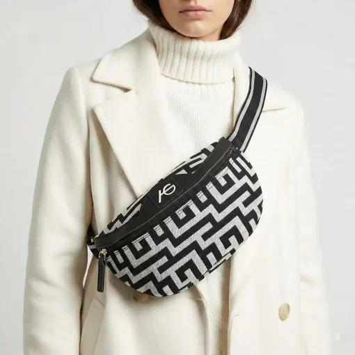 Ari Gorgio Γυναικεία τσάντα μέσης στήθους Μαύρη σε ύφασμα καμβά 78776-01