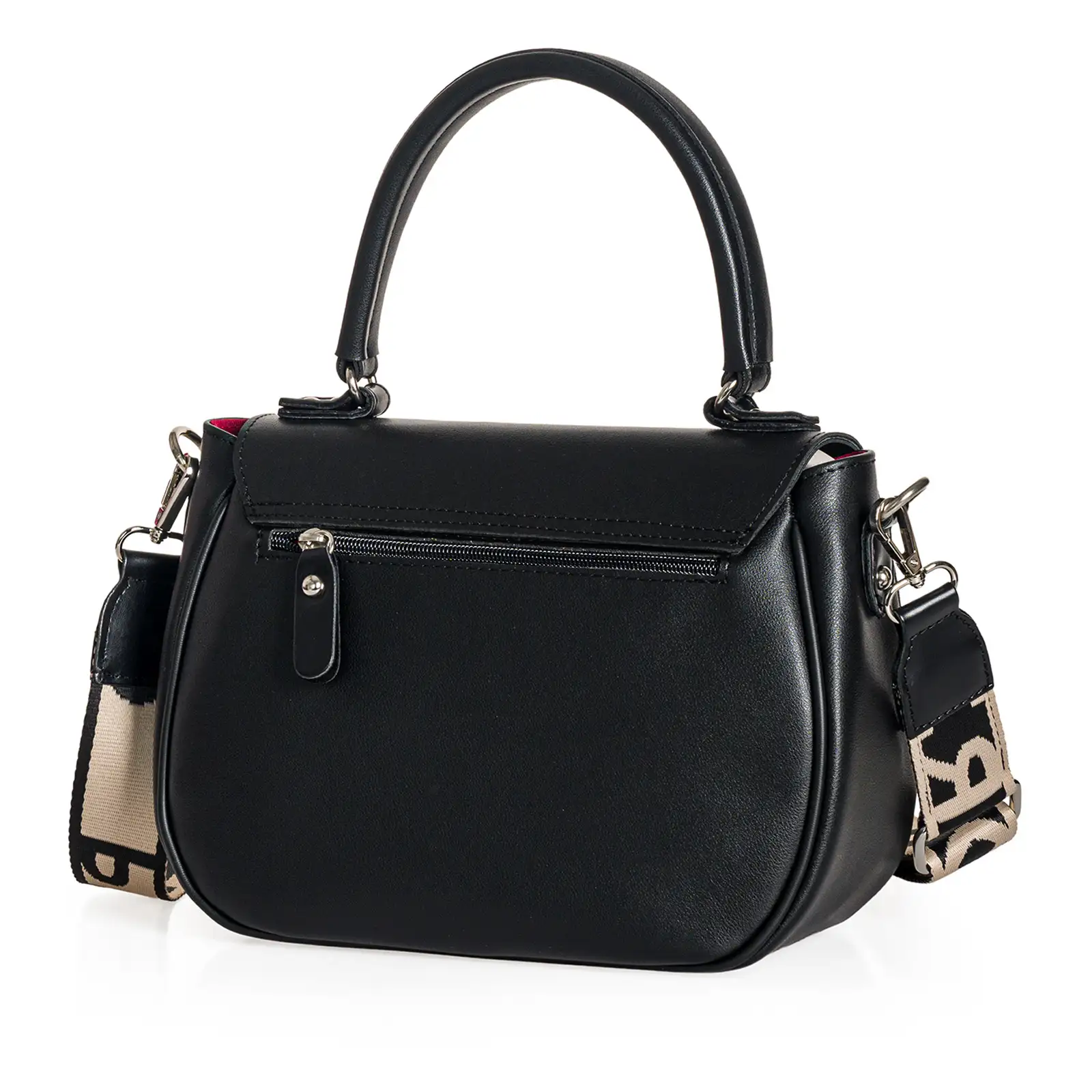 Γυναικεία τσάντα χειρός και χιαστί Pierro Accessories 90812LR01 σε μαύρο χρώμα με καπάκι και ρυθμιζόμενο λουράκι.