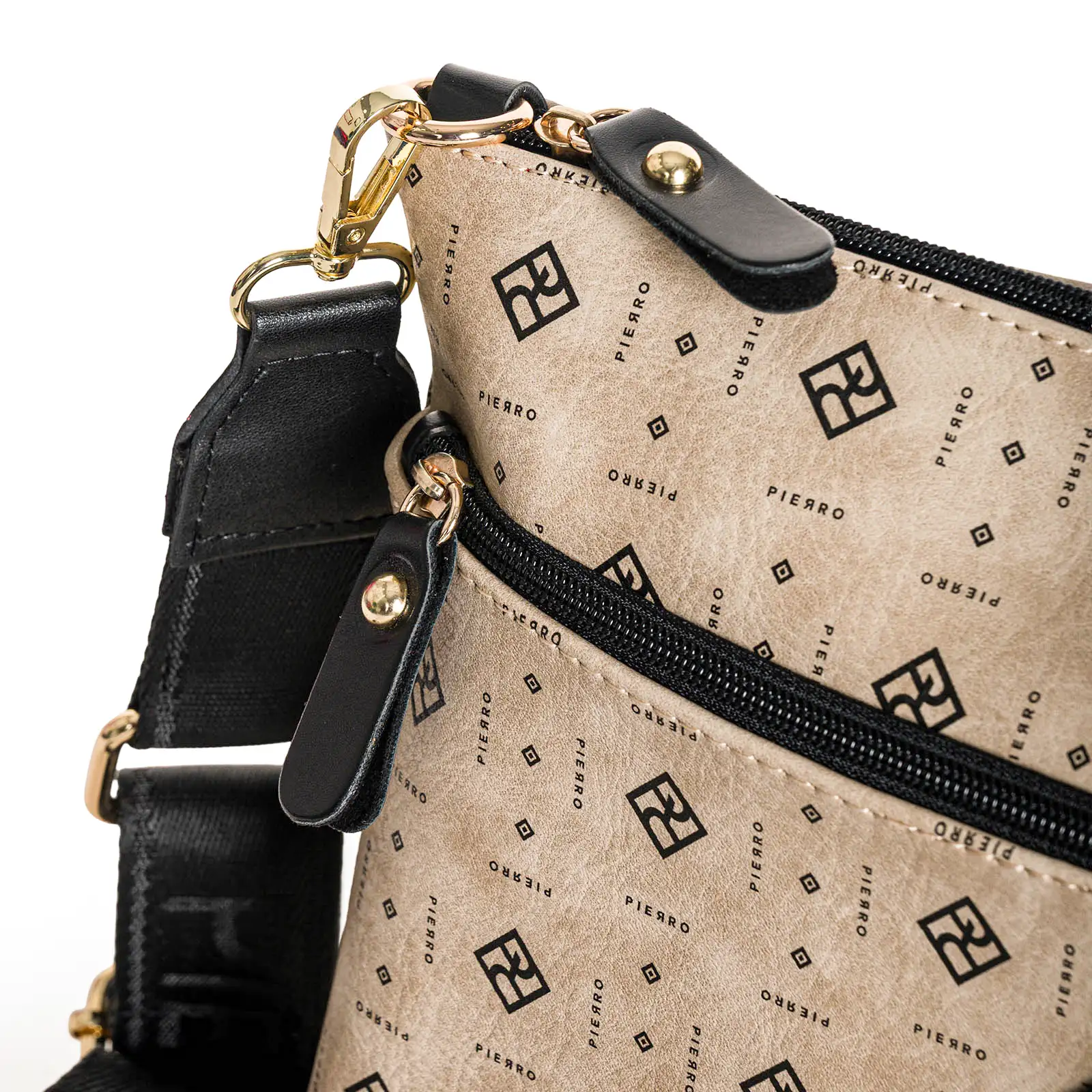 Γυναικεία τσάντα χιαστί Pierro Accessories 90881PM04 Monogram σε πούρου χρώμα με εξωτερική τσέπη και φερμουάρ.