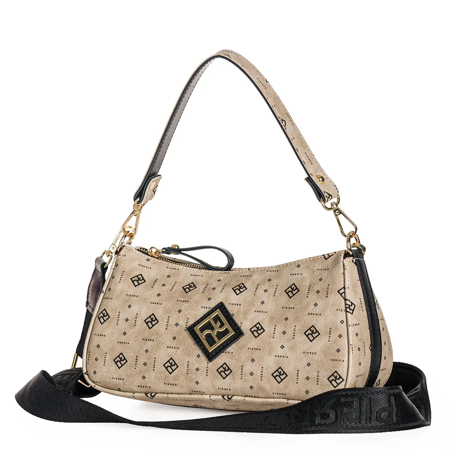 Μικρή γυναικεία τσάντα ώμου και χιαστί Pierro Accessories 90882PM04 Monogram σε πούρου χρώμα με φερμουάρ.