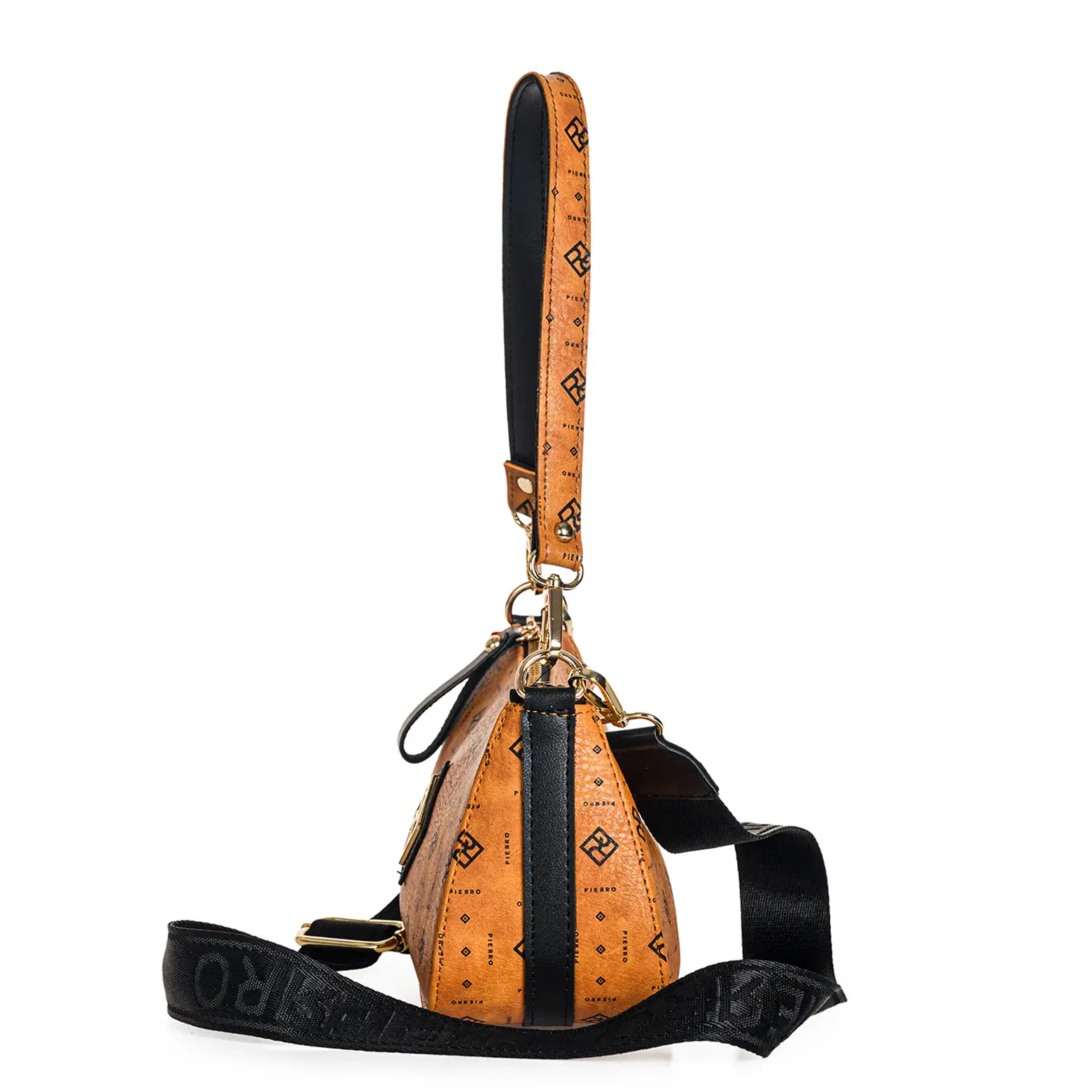 Μικρή γυναικεία τσάντα ώμου και χιαστί Pierro Accessories 90882PM11 Monogram σε ταμπά χρώμα με φερμουάρ.