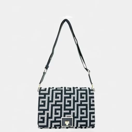 Ari Gorgio Γυναικεία τσάντα ώμου και χιαστί Μαύρη σε ύφασμα καμβά AG2301-01