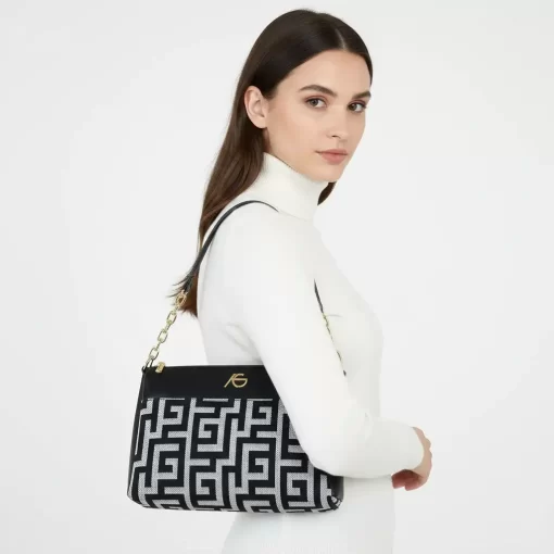 Ari Gorgio Γυναικεία τσάντα ώμου και χιαστί Μαύρη σε ύφασμα καμβά AG2326-01