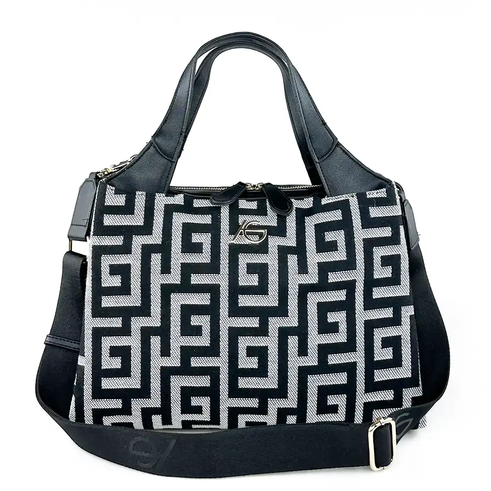 Ari Gorgio γυναικεία τσάντα χειρός μαύρη σε ύφασμα καμβά AG2329-01 με μαίανδρο