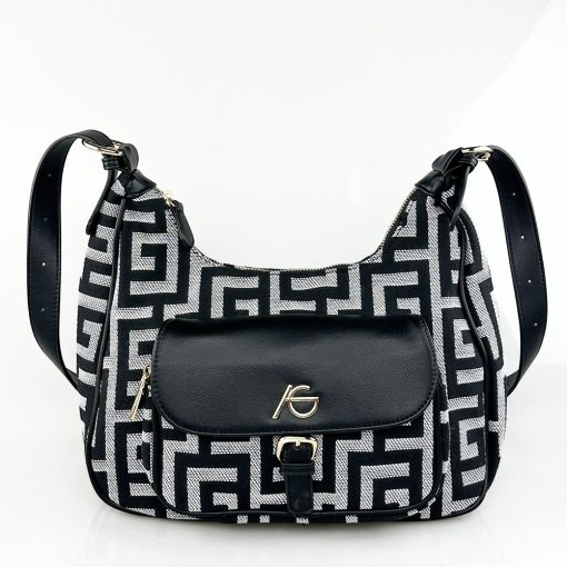 Ari Gorgio Γυναικεία τσάντα ώμου και χιαστί Μαύρη σε ύφασμα καμβά AG2502-01