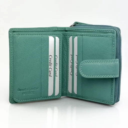 Δερμάτινο Γυναικείο Πορτοφόλι Μικρού Μεγέθους Calfnero AK382 Μέντα