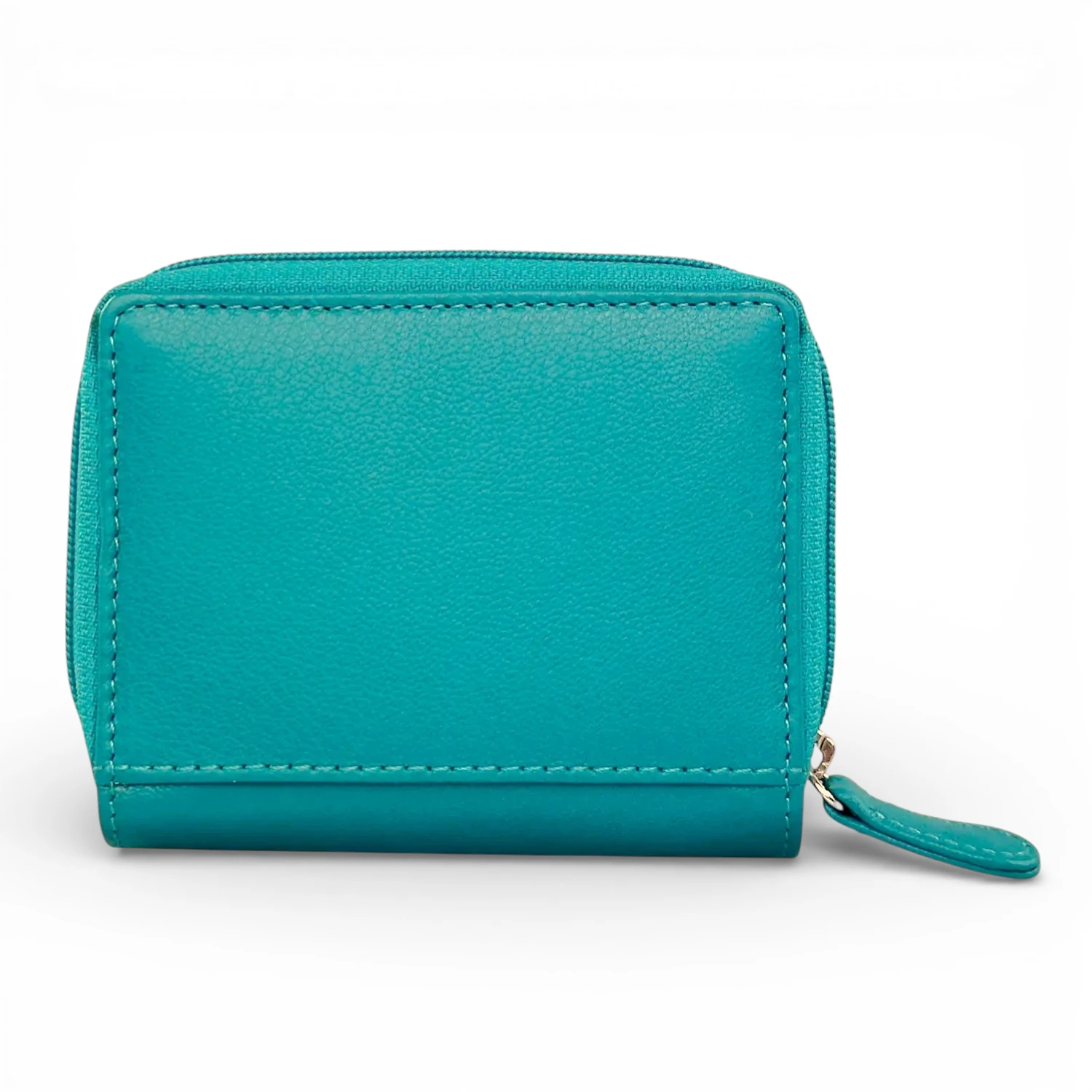 Μικρό δερμάτινο γυναικείο πορτοφόλι Calfnero AK382 σε τιρκουάζ χρώμα με εξωτερική θήκη κερμάτων και κομψό φινίρισμα.