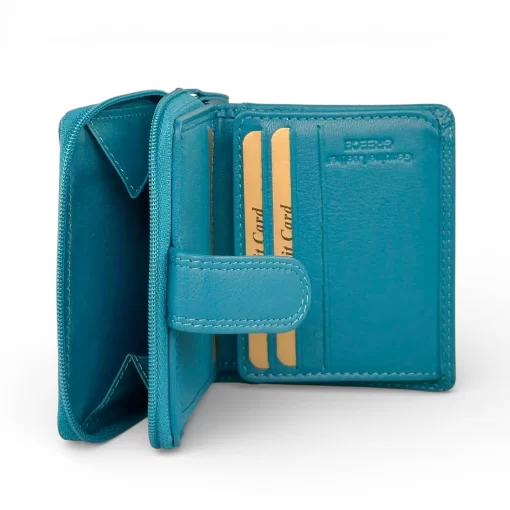 Δερμάτινο Γυναικείο Πορτοφόλι Μικρού Μεγέθους Calfnero AK382 Τιρκουαζ