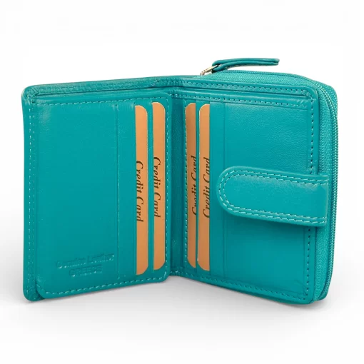 Δερμάτινο Γυναικείο Πορτοφόλι Μικρού Μεγέθους Calfnero AK382 Τιρκουαζ