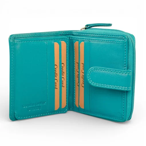 Δερμάτινο Γυναικείο Πορτοφόλι Μικρού Μεγέθους Calfnero AK382 Τιρκουαζ