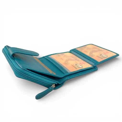 Δερμάτινο Γυναικείο Πορτοφόλι Μικρού Μεγέθους Calfnero AK382 Τιρκουαζ