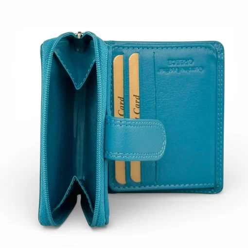 Δερμάτινο Γυναικείο Πορτοφόλι Μικρού Μεγέθους Calfnero AK382 Τιρκουαζ