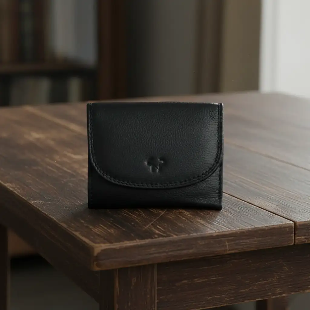 Γυναικείο δερμάτινο πορτοφόλι Calfnero C1193 σε μαύρο χρώμα, μικρού μεγέθους με θήκη κερμάτων και γνήσιο δέρμα.