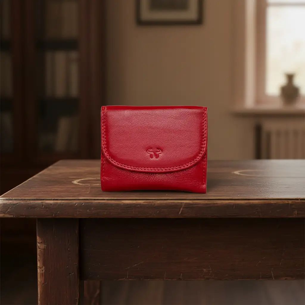 Γυναικείο δερμάτινο πορτοφόλι Calfnero C1193 σε κόκκινο χρώμα, μικρού μεγέθους με θήκη κερμάτων και γνήσιο δέρμα.