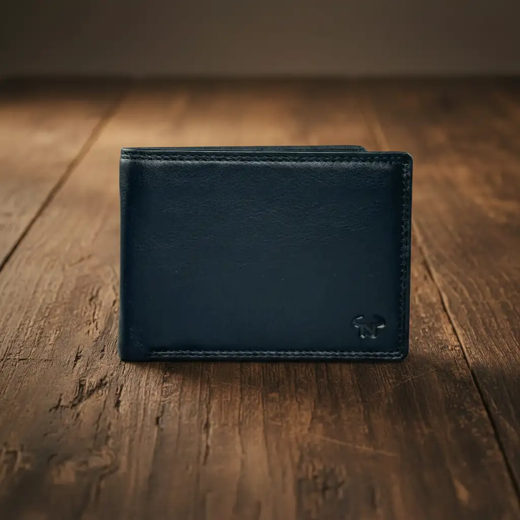 Δερμάτινο ανδρικό πορτοφόλι Calfnero C1348 σε μαύρο χρώμα, ανοιχτό με θέσεις για κάρτες και χαρτονομίσματα.