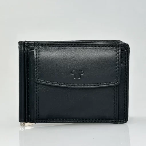 Δερμάτινο Ανδρικό Πορτοφόλι Με Μεταλλικό Έλασμα Calfnero C1470 Μαύρο