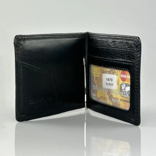 Δερμάτινο Ανδρικό Πορτοφόλι Με Μεταλλικό Έλασμα Calfnero C1470 Μαύρο