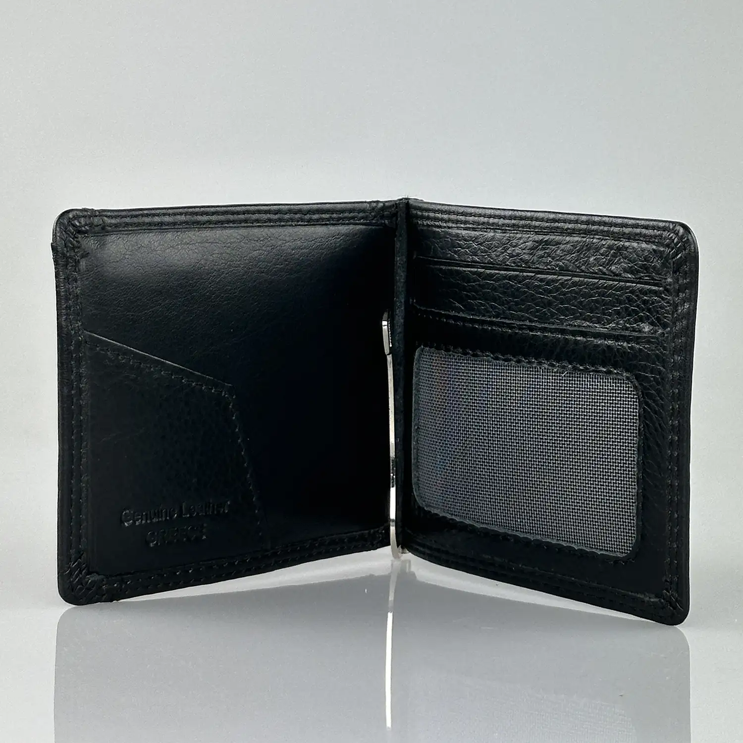 Δερμάτινο ανδρικό πορτοφόλι Calfnero C1470 μαύρο με μεταλλικό έλασμα χαρτονομισμάτων και θήκη για κέρματα.