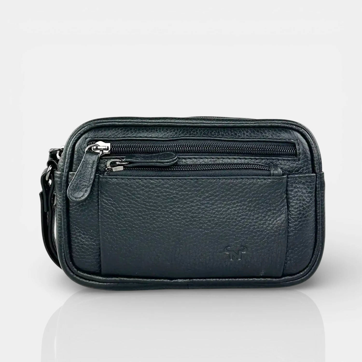 Δερμάτινο ανδρικό τσαντάκι χειρός Calfnero με πολλές θήκες φερμουάρ