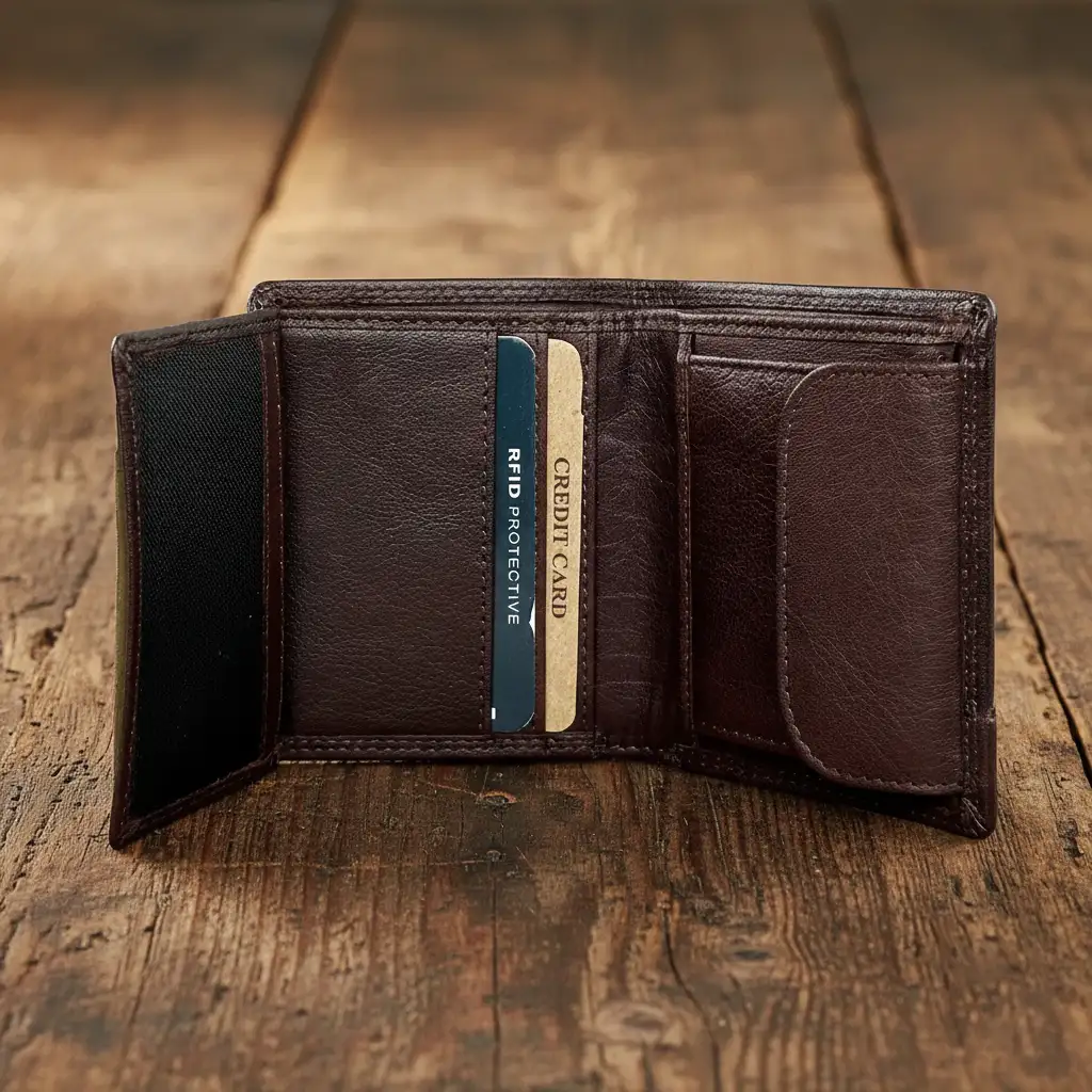 Δερμάτινο ανδρικό πορτοφόλι Calfnero C1924 σε καφέ χρώμα με εσωτερική θήκη κερμάτων και κλασικό σχεδιασμό.