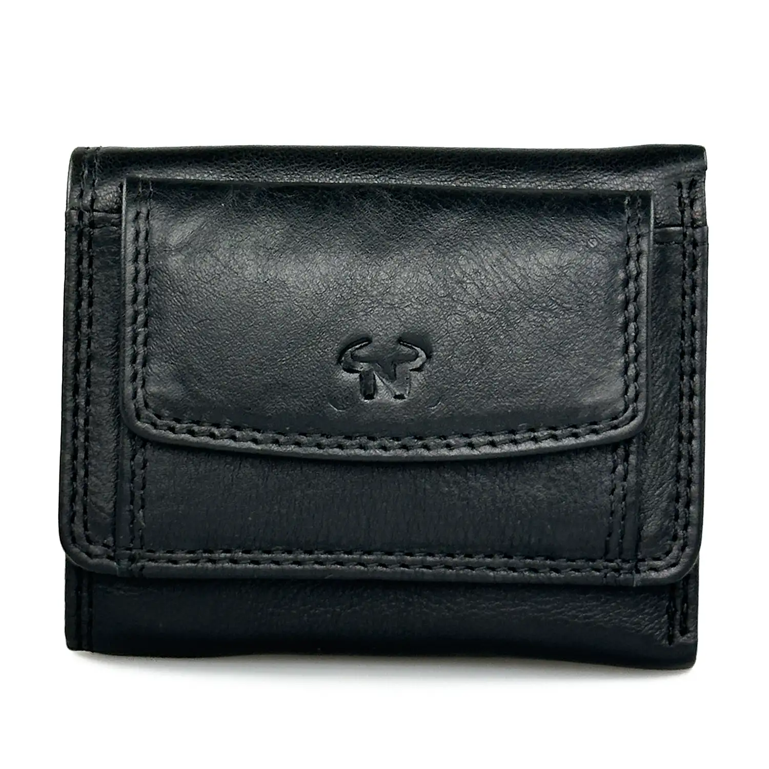 Μικρό μαύρο γυναικείο δερμάτινο πορτοφόλι Calfnero C2004 με εξωτερική θήκη κερμάτων.