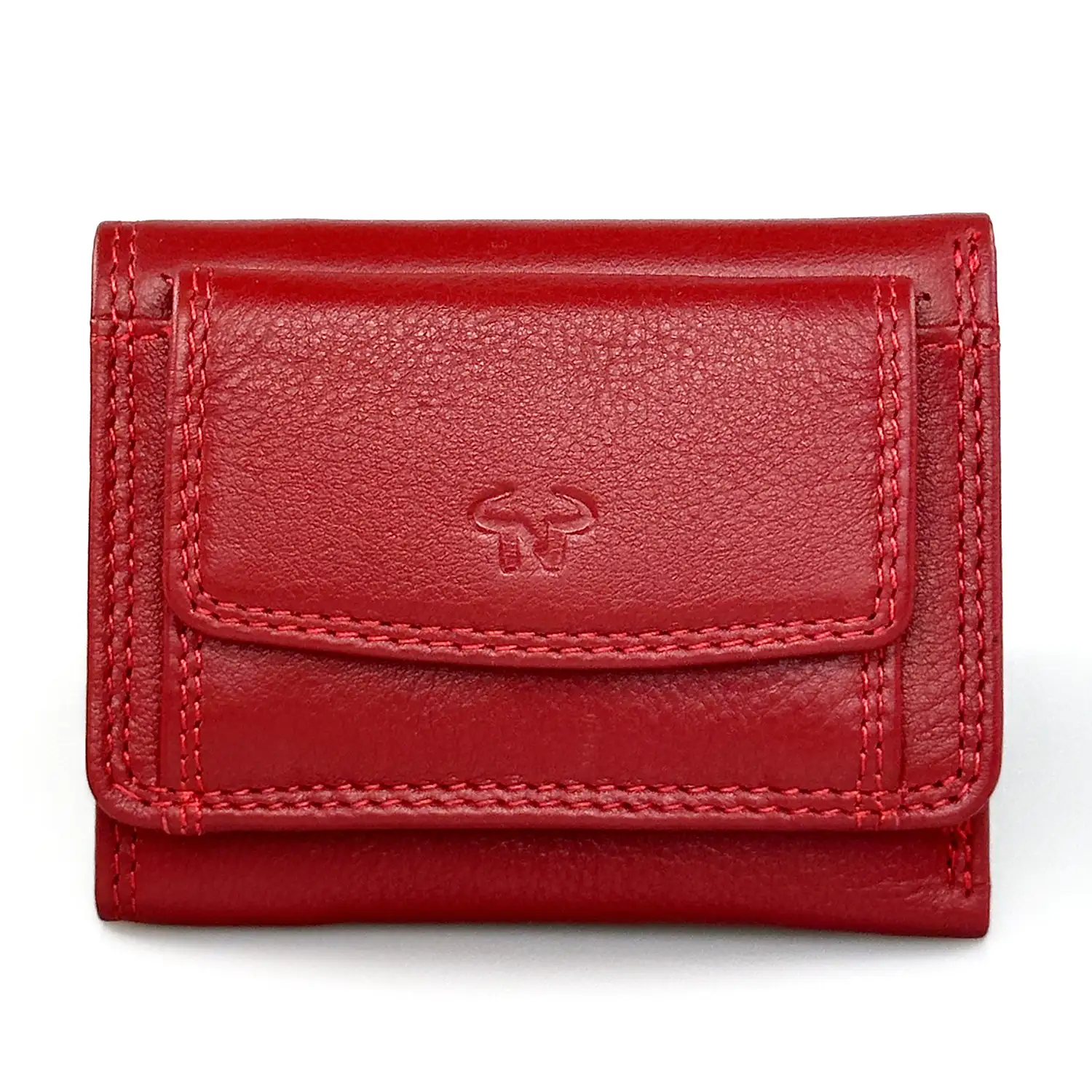 Μικρό κόκκινο γυναικείο δερμάτινο πορτοφόλι Calfnero C2004 με εξωτερική θήκη κερμάτων.