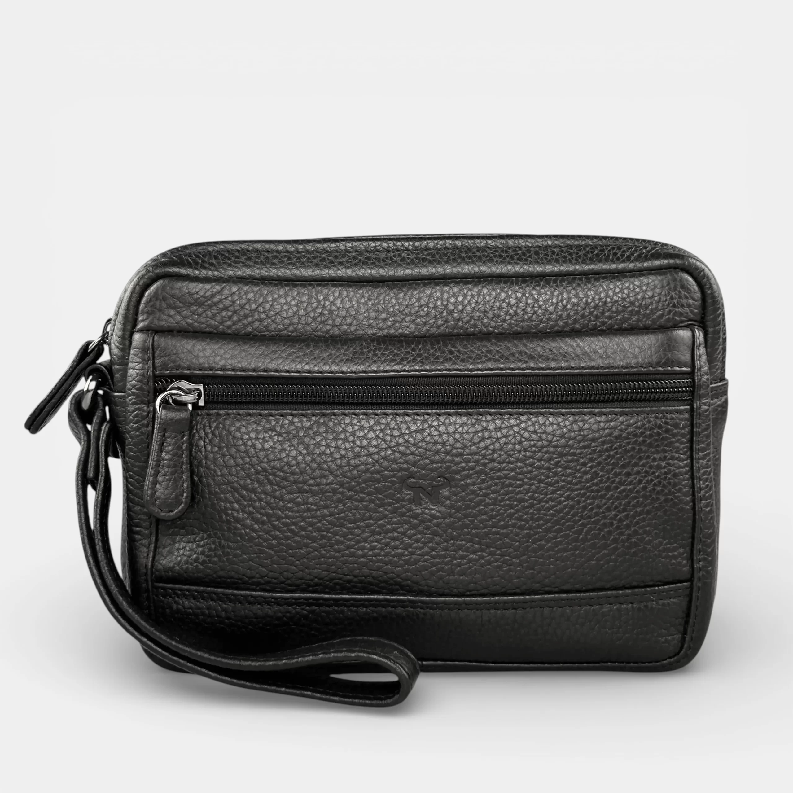 Δερμάτινο ανδρικό τσαντάκι χειρός Calfnero μαύρο με πολλαπλές θήκες