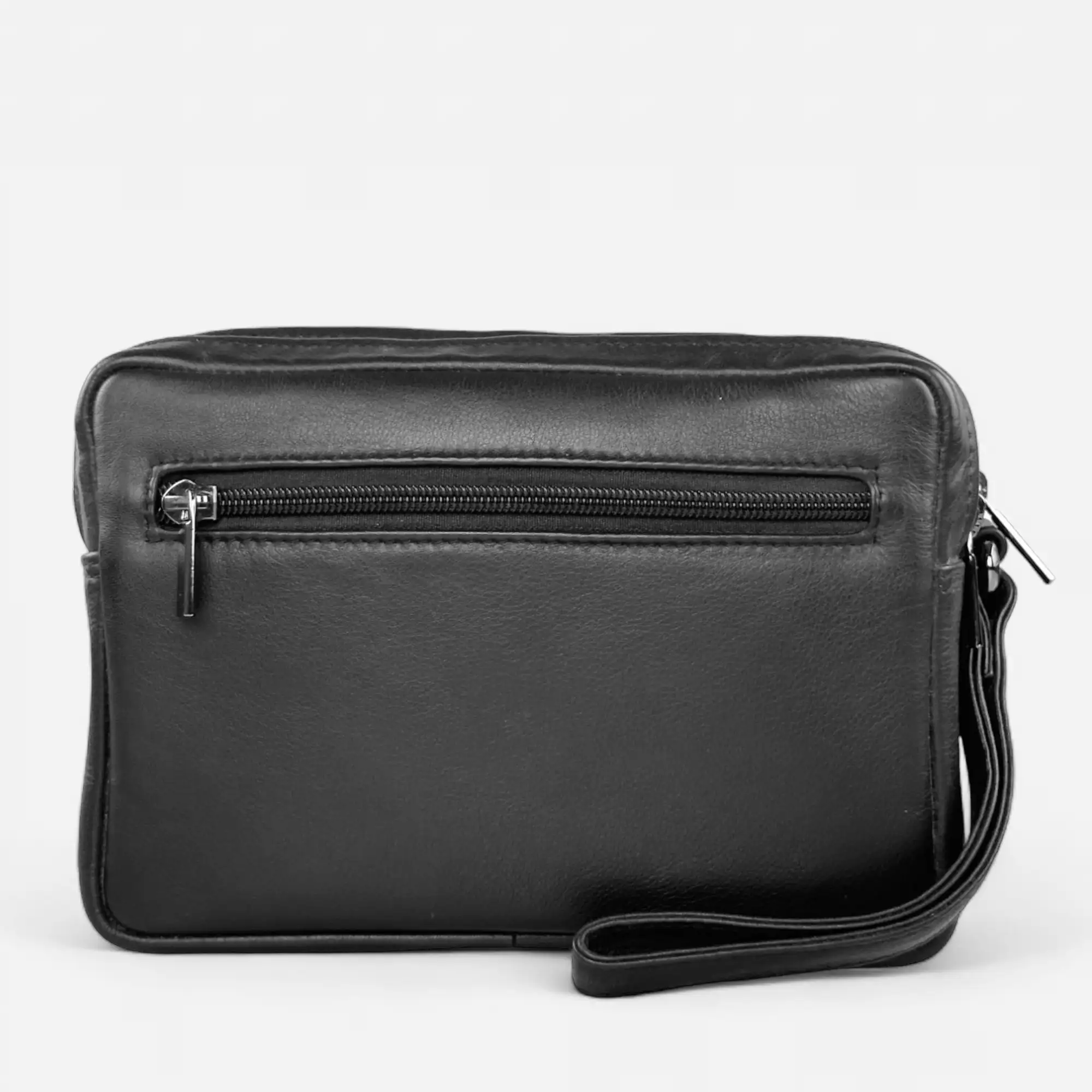 Δερμάτινο ανδρικό τσαντάκι χειρός Calfnero μαύρο με πολλαπλές θήκες