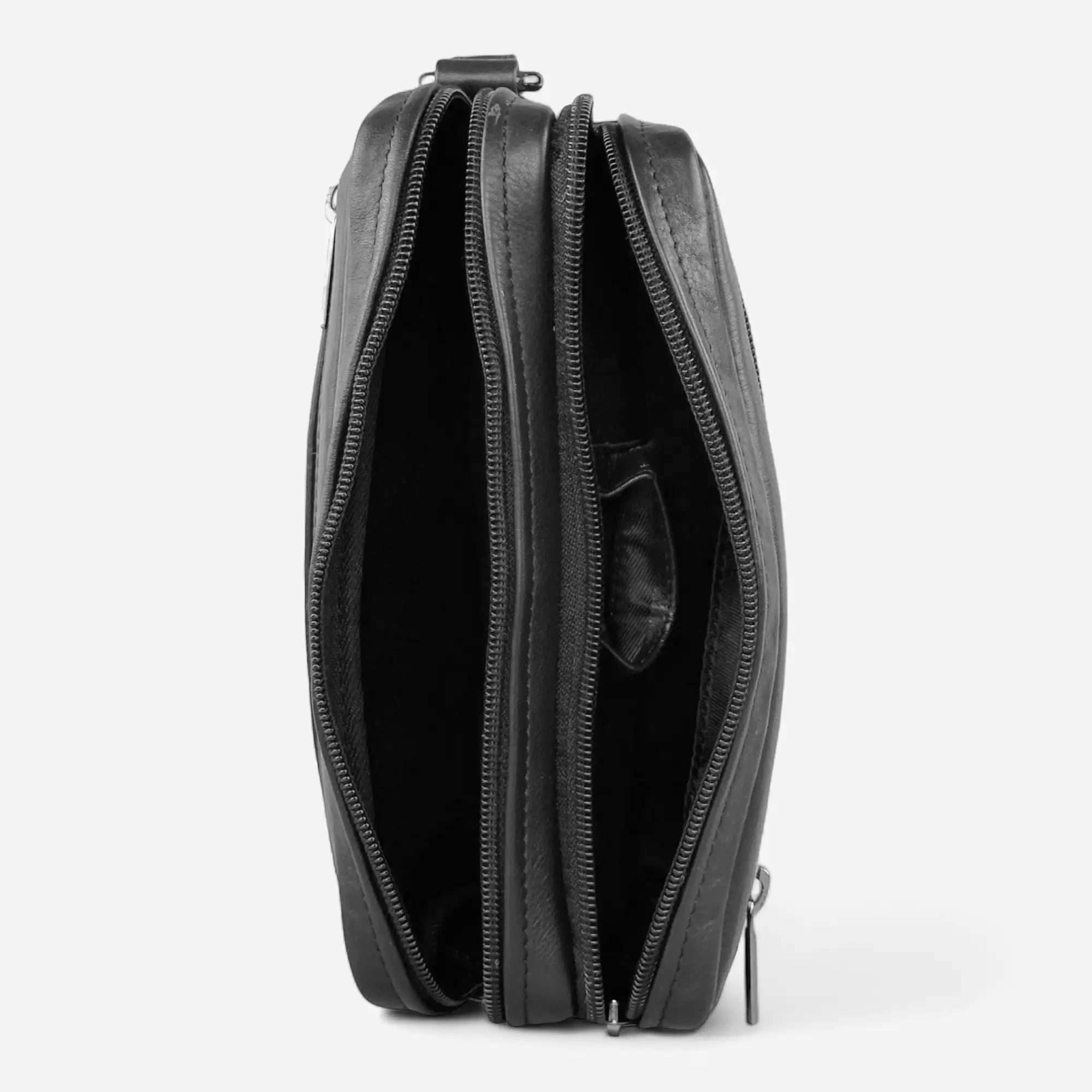 Δερμάτινο ανδρικό τσαντάκι χειρός Calfnero μαύρο με πολλαπλές θήκες