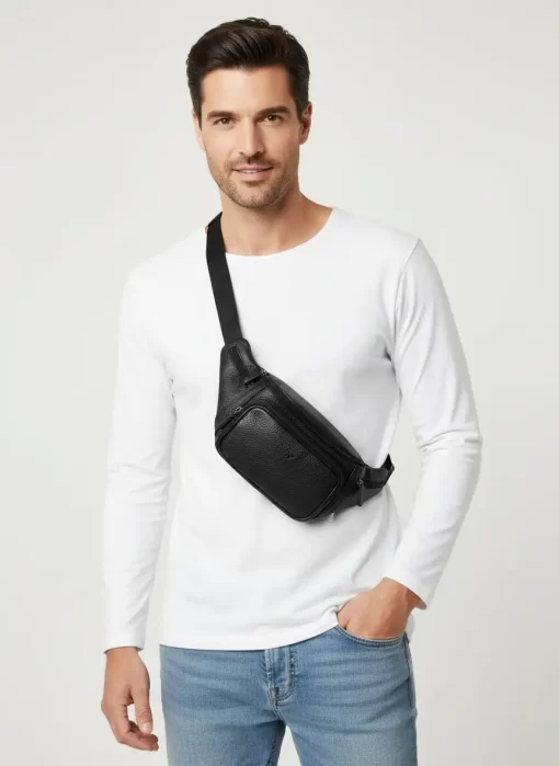 Δερμάτινο Ανδρικό Τσαντάκι Μέσης Calfnero C2178 Μαύρο