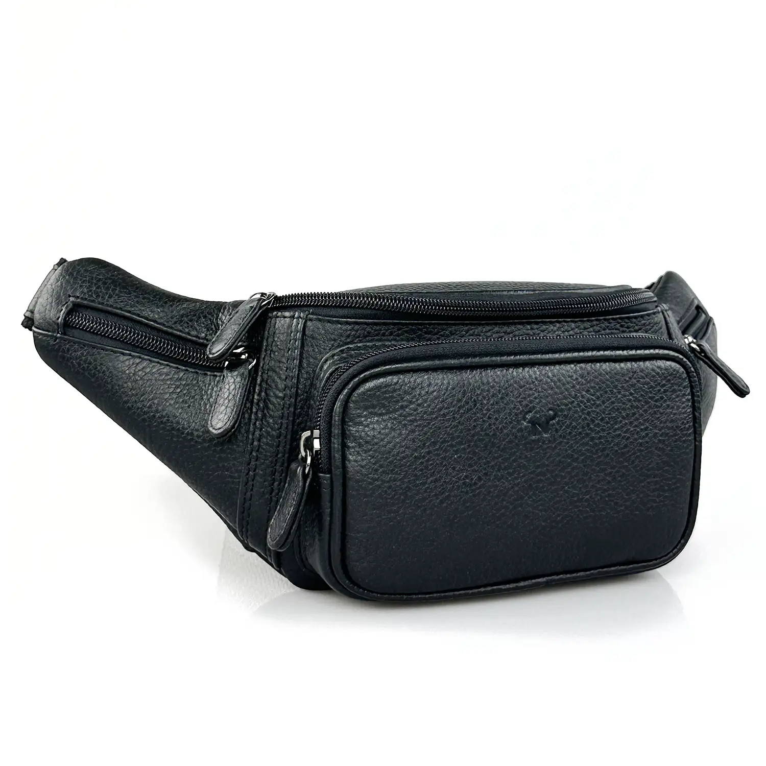 Δερμάτινο ανδρικό τσαντάκι μέσης Calfnero μαύρο με πολλαπλές θήκες